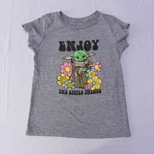 Star Wars Grogu Baby Yoda Enjoy The Little Things Gray Graphic TShirt Kids 10/12